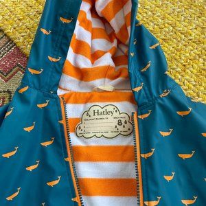 *brand new* Hatley Size 8 kids raincoat (teal with dark orange whales)